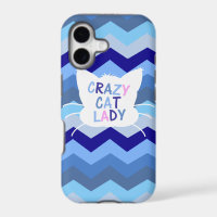 Crazy Cat Lady - Blue Chevron Waves