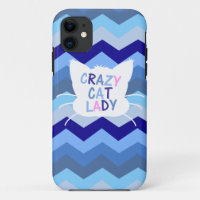 Crazy Cat Lady - Blue Chevron Waves