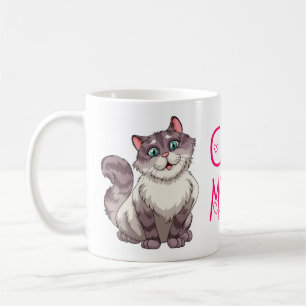 Crazy Cat Lady Cartoon Kitten Grey Kitty Mum Coffee Mug