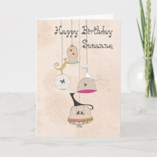 Crazy Cat Lady Cats n Birdcages birthday cards