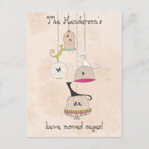 Crazy Cat Lady Cats n Birdcages change of address Announcement Postcard
