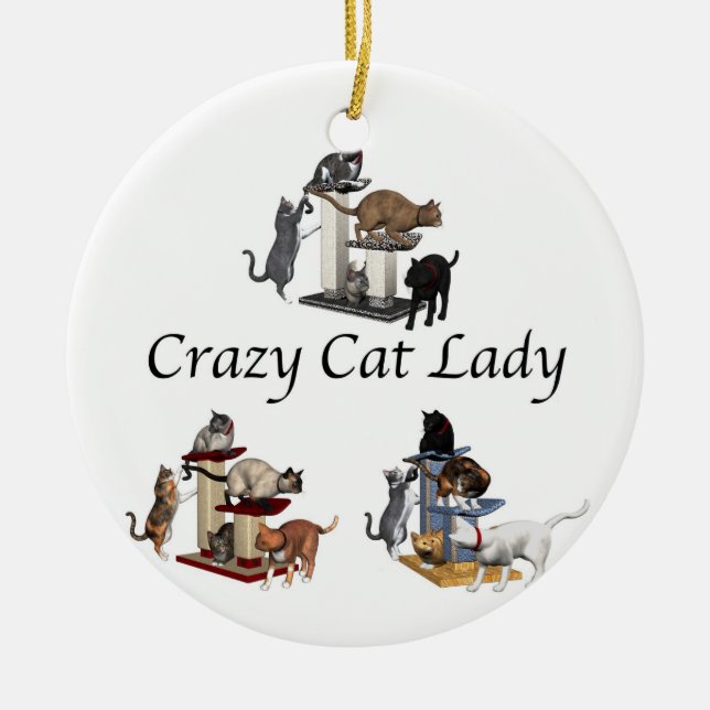 Crazy Cat Lady Ceramic Tree Decoration (Front)