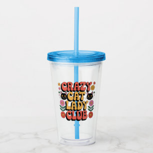 Crazy Cat Lady Club Graphic: Retro 70s Typography Acrylic Tumbler
