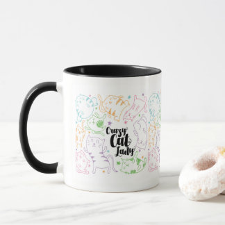 Crazy Cat Lady Colourful Cartoon Pattern Gift Mug