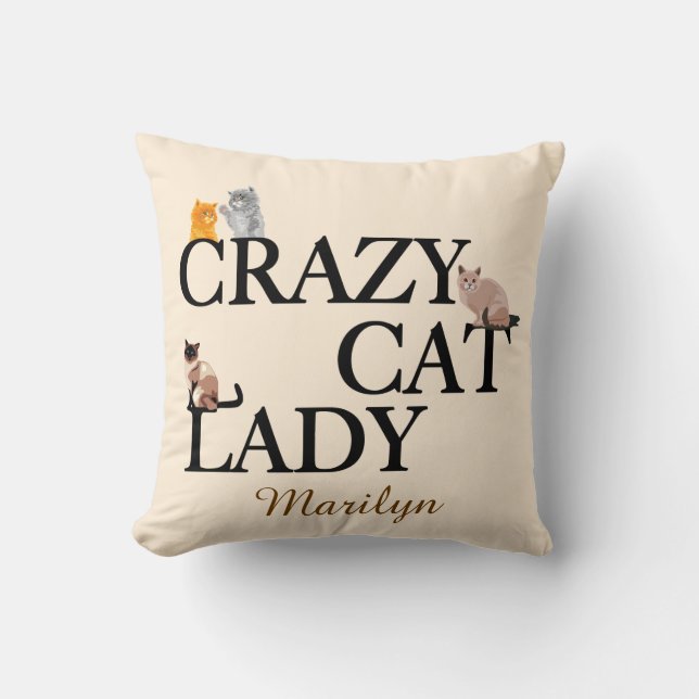 Crazy Cat Lady Custom Ivory Cushion (Front)