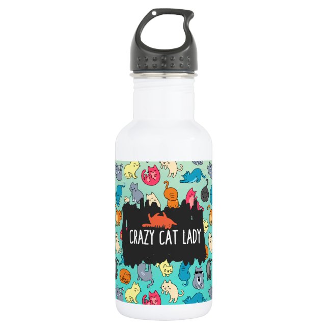 Crazy Cat Lady Cute and Playful Cat Pattern 532 Ml Water Bottle (Front)