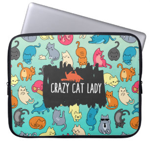 Crazy Cat Lady Cute and Playful Cat Pattern Laptop Sleeve
