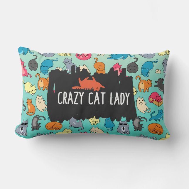 Crazy Cat Lady Cute and Playful Cat Pattern Lumbar Cushion (Front)