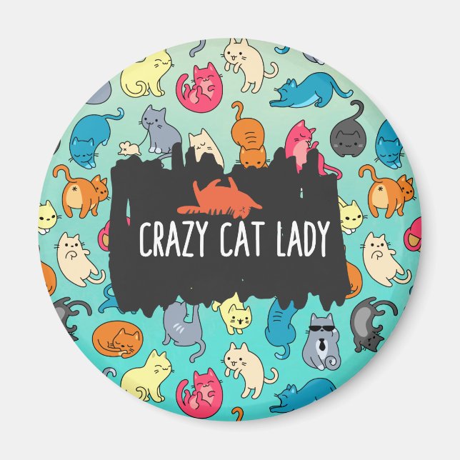 Crazy Cat Lady Cute and Playful Cat Pattern Magnet (Front)