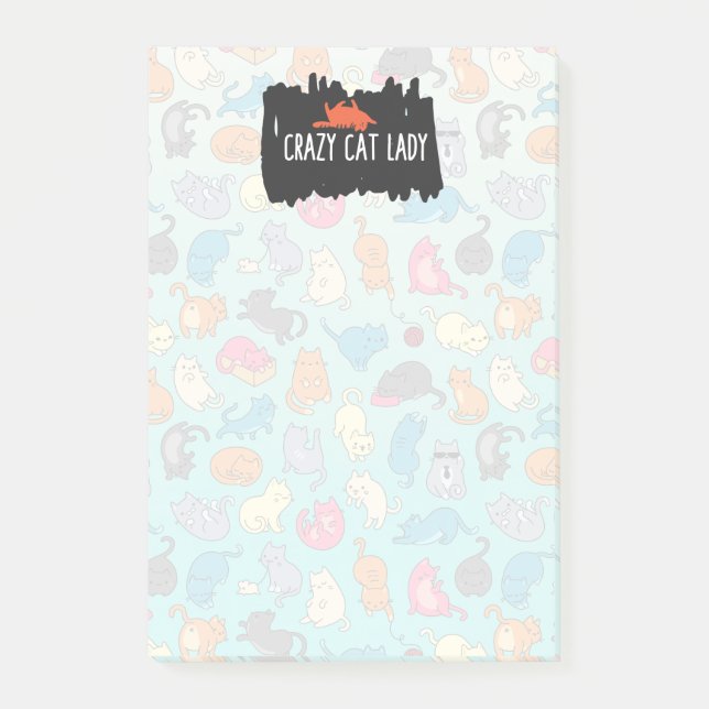 Crazy Cat Lady Cute and Playful Cat Pattern Post-it Notes (Front)