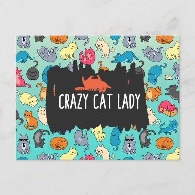 Crazy Cat Lady Cute and Playful Cat Pattern Postcard (Front)