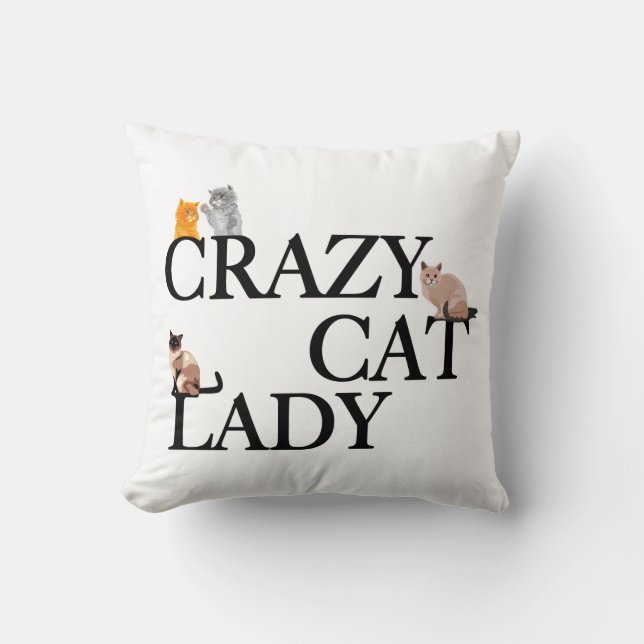 Crazy Cat Lady Cute White Cushion (Front)