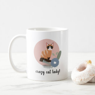 Crazy Cat Lady Floral Cat Illustration Coffee Mug