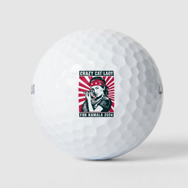 Crazy Cat Lady For Kamala 2024  Golf Balls (Front)