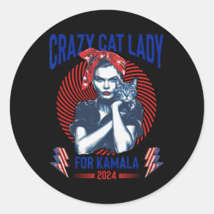 Crazy Cat Lady For Kamala 2024 Kamala Election 202 Classic Round Sticker