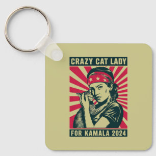 Crazy Cat Lady For Kamala 2024  Key Ring