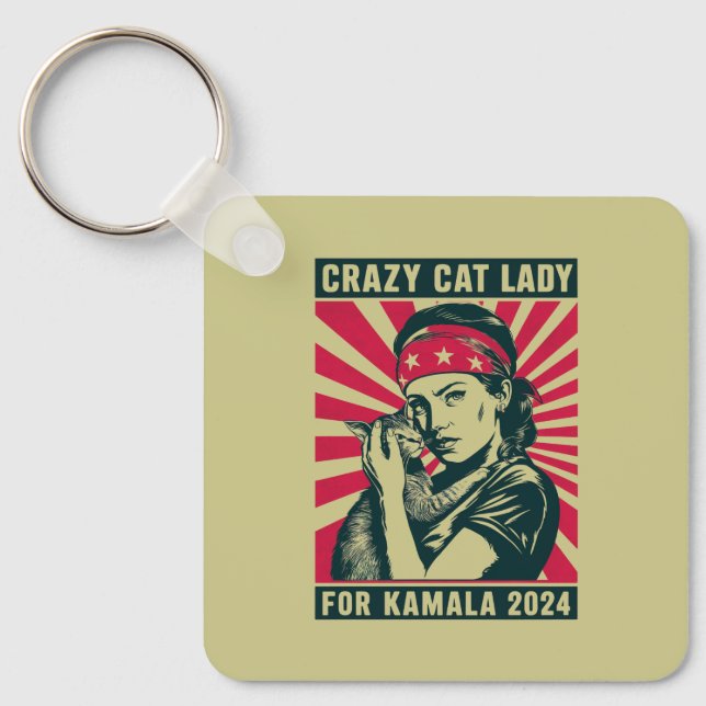 Crazy Cat Lady For Kamala 2024  Key Ring (Front)