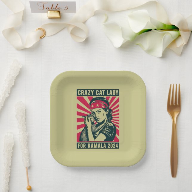 Crazy Cat Lady For Kamala 2024  Paper Plate (Wedding)