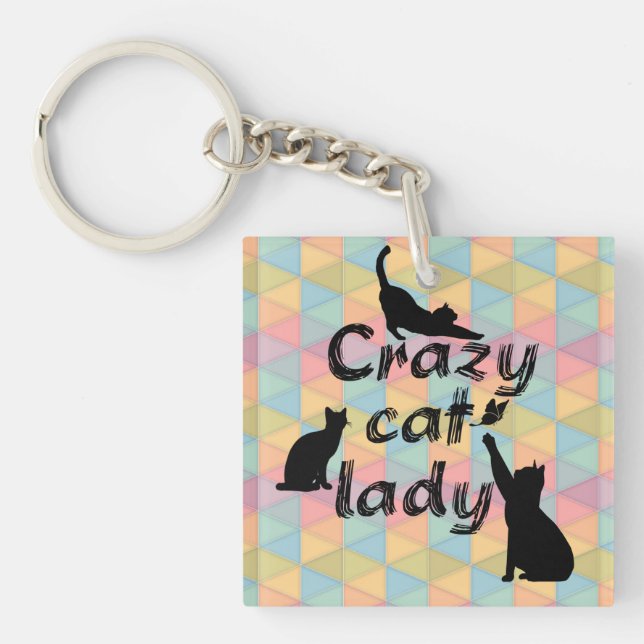 Crazy Cat Lady Fun Funny and Cool Playful Cats Key Ring (Front)
