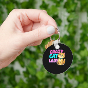 Crazy Cat Lady Funny Round Keychain 