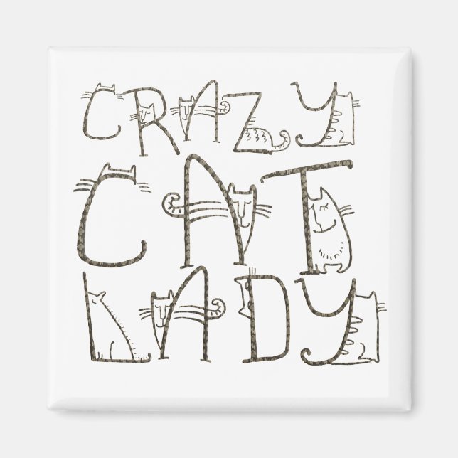 Crazy Cat Lady Funny Typography Humour Magnet (Front)