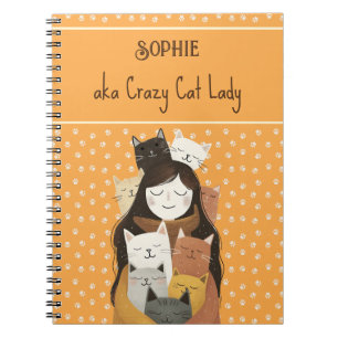Crazy Cat Lady Illustration with Name Funny Notebook