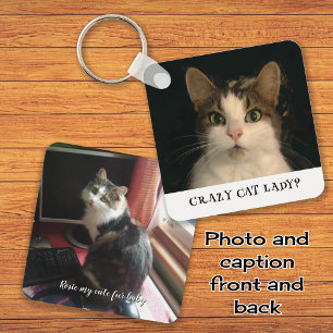 Crazy cat lady photos custom text key ring