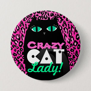 "Crazy Cat Lady" Pink Leopard Print Button Pin