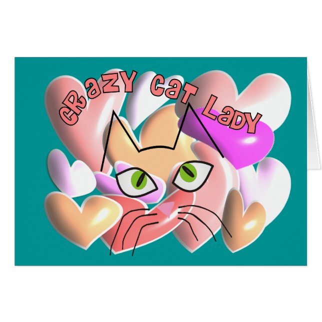 Crazy Cat Lady PUFFY HEARTS and Cat Design (Front Horizontal)