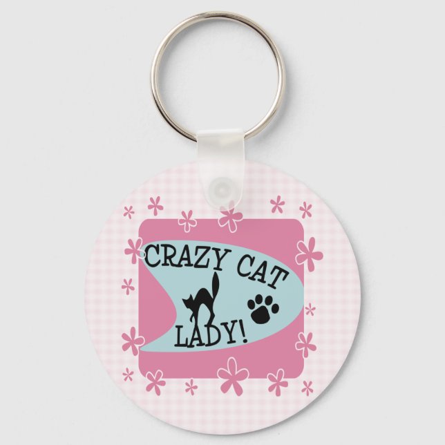 Crazy Cat Lady - Retro Key Ring (Front)