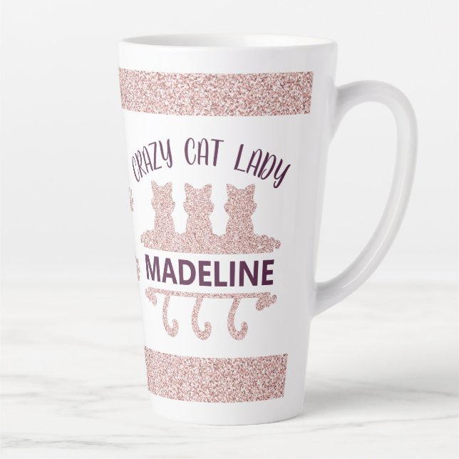 Crazy Cat Lady Rose Gold Glitter Latte Mug (Right)