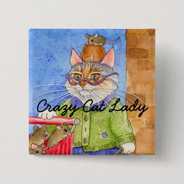 Crazy Cat Lady square pinback 15 Cm Square Badge (Front)