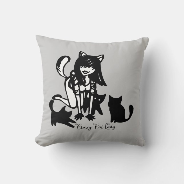 Crazy Cat Lady Throw Pillow (Front)