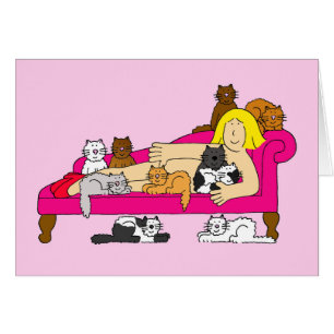 Crazy Cat Lady with Cats Cartoon