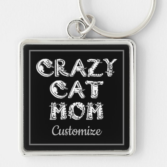Crazy Cat Mom White Logo Key Chain (Front)