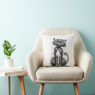 Crazy Cat On White Cushion