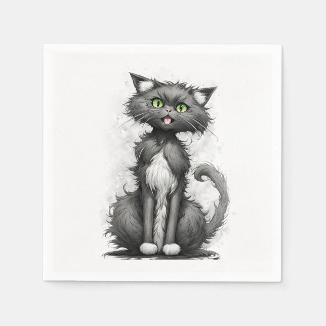 Crazy Cat On White Napkin (Front)