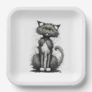 Crazy Cat On White Paper Plate