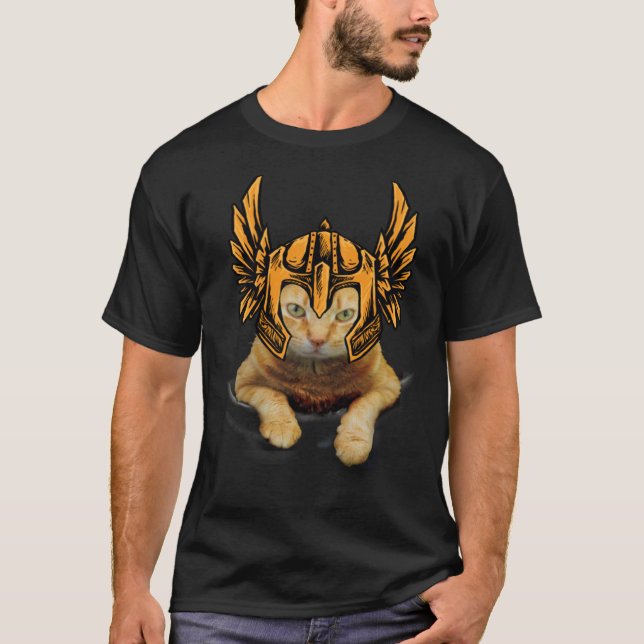 Crazy Cat Viking Thor Cat With Hammer T-Shirt (Front)