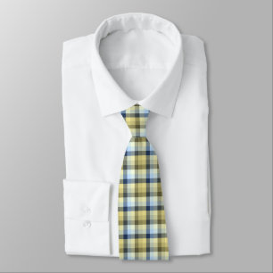 Crazy Check Plaid Khaki and Navy Two-Sided Tie