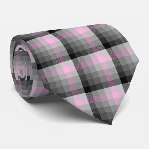 Crazy Check Plaid Pink and Black Two-Sided Tie