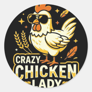 Crazy Chicken Lady Cool Chicken Sungles Retro _1 Classic Round Sticker