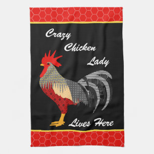 Crazy Chicken Lady l Memphis Style Rooster Tea Towel