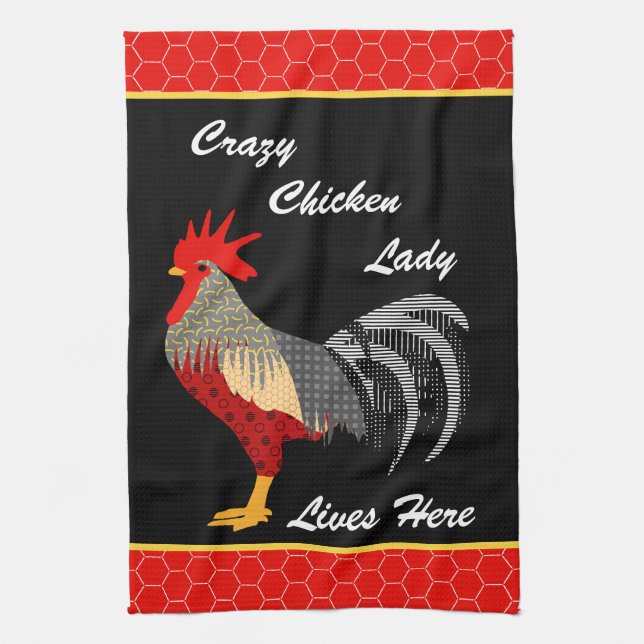 Crazy Chicken Lady l Memphis Style Rooster Tea Towel (Vertical)