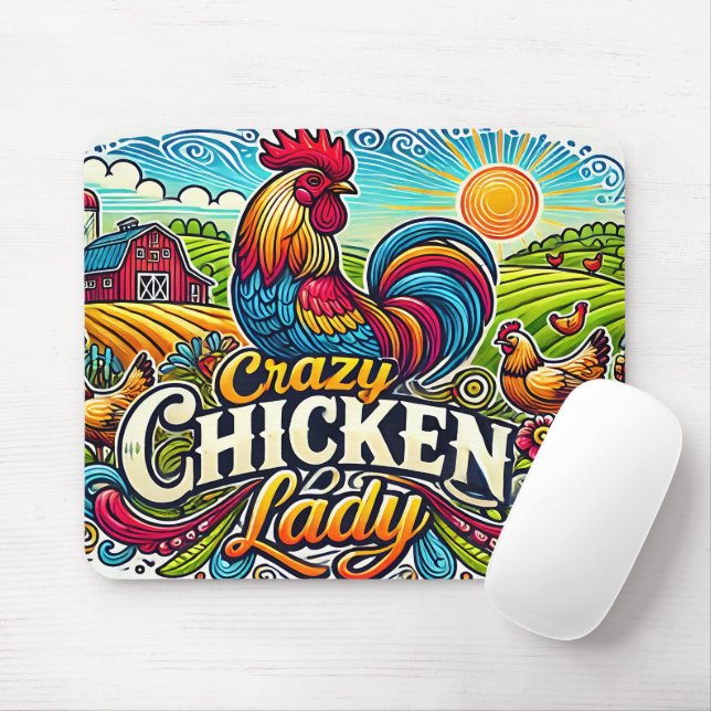 Crazy Chicken Lady Mouse Pad (With Mouse)