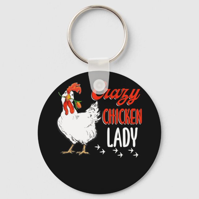 Crazy Chicken Lady Women Farming Farmer Key Ring (Front)