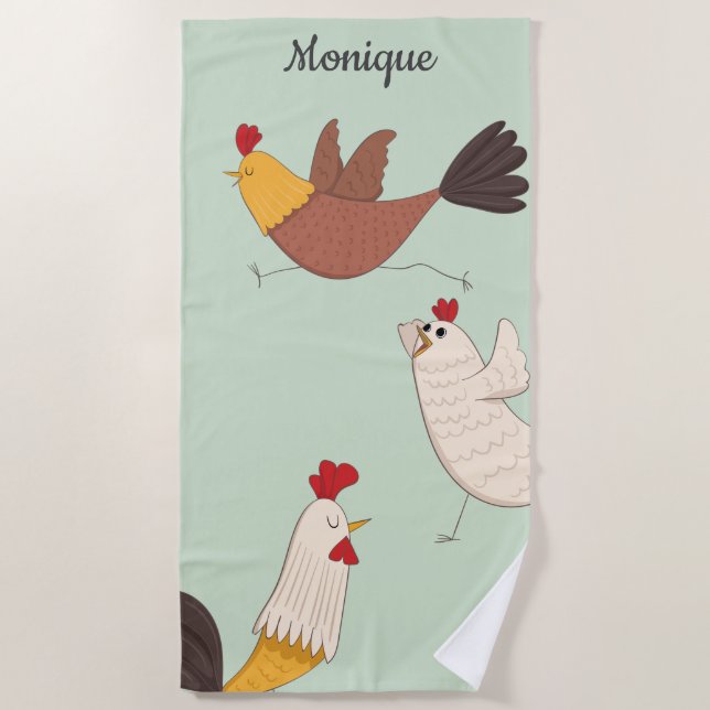 crazy chickens modern farmhouse monogram beach towel (Front)
