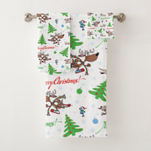 crazy christmas deer bath towel set