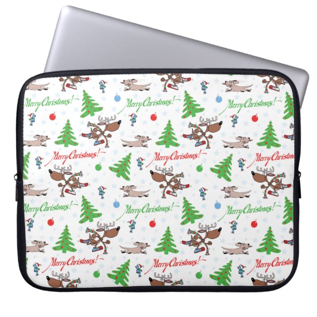 crazy christmas deer laptop sleeve (Front)