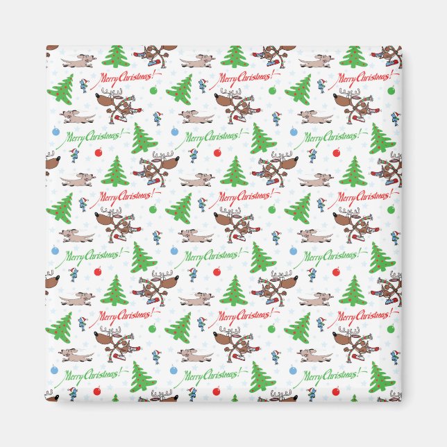 crazy christmas deer magnet (Front)